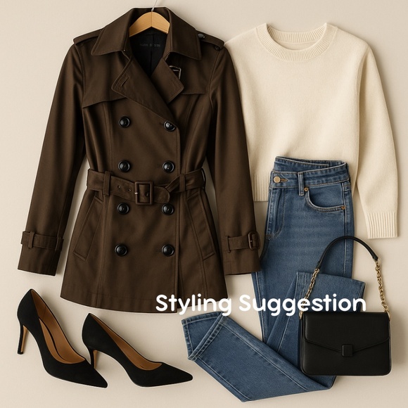 ZARA BASIC Chocolate Brown Double-Breasted Belted Trench Coat | Women’s M - Picture 14 of 14